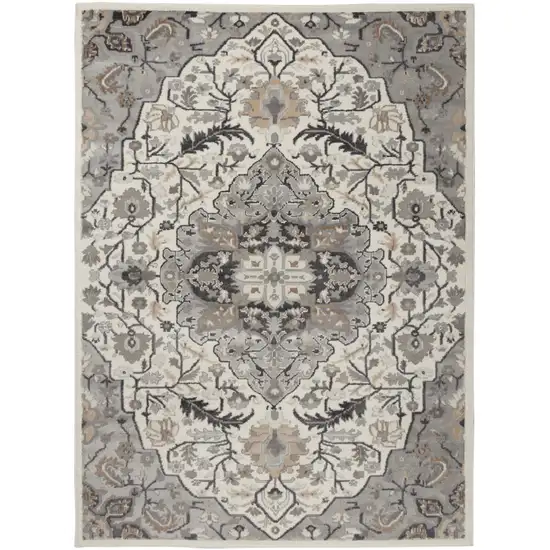 Ivory Black and Gray Floral Medallion Non Skid Area Rug Photo 9