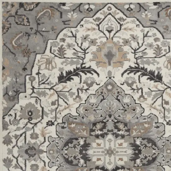 Ivory Black and Gray Floral Non Skid Area Rug Photo 9