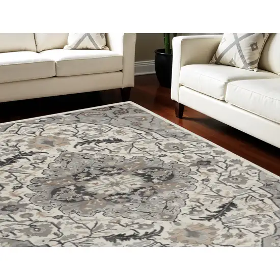 Ivory Black and Gray Floral Non Skid Area Rug Photo 1