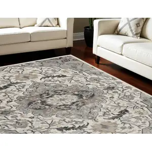 Photo of Ivory Black and Gray Floral Non Skid Area Rug