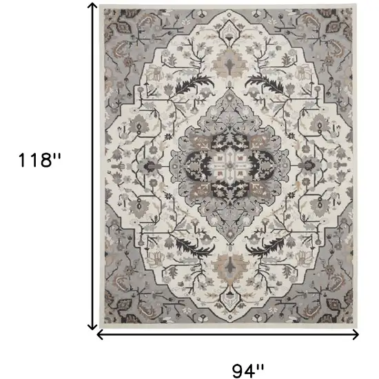 Ivory Black and Gray Floral Non Skid Area Rug Photo 3