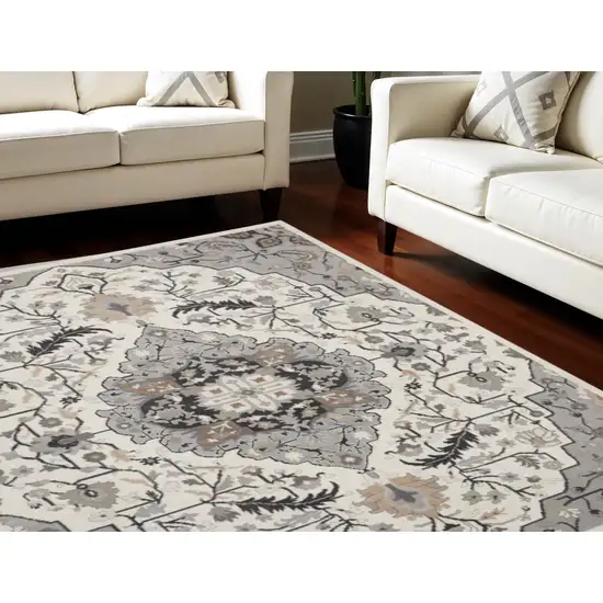 Ivory Black and Gray Floral Non Skid Area Rug Photo 1