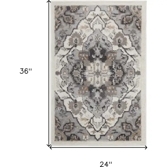 Ivory Black and Gray Floral Non Skid Area Rug Photo 3