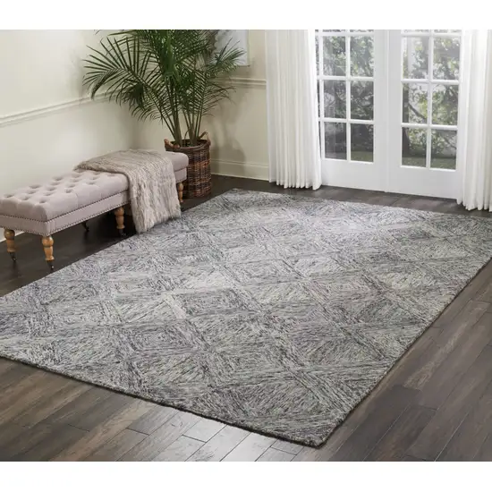 Ivory Black and Gray Wool Geometric Area Rug Photo 7