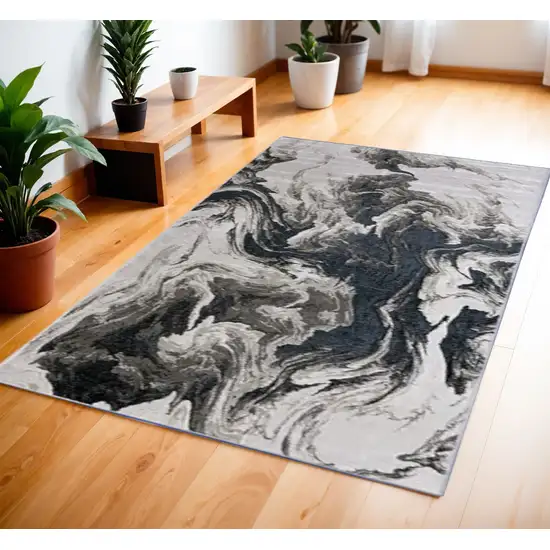 Ivory Black and Taupe Abstract Power Loom Area Rug Photo 2