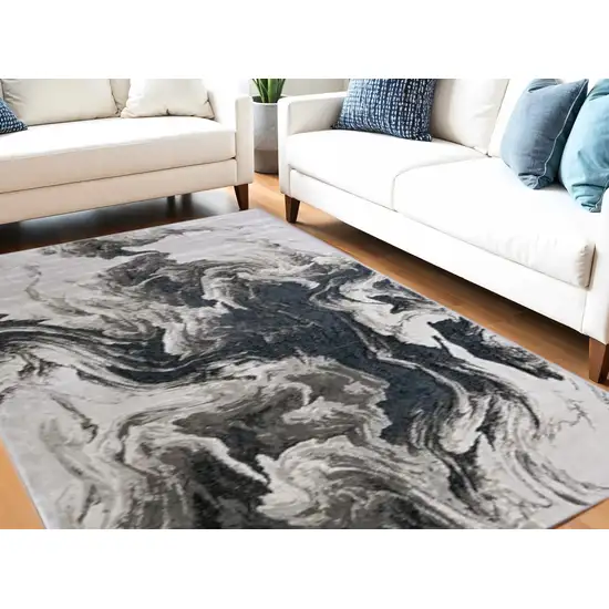 Ivory Black and Taupe Abstract Power Loom Area Rug Photo 2