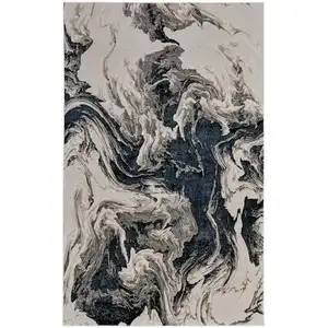 Photo of Ivory Black and Taupe Abstract Power Loom Area Rug