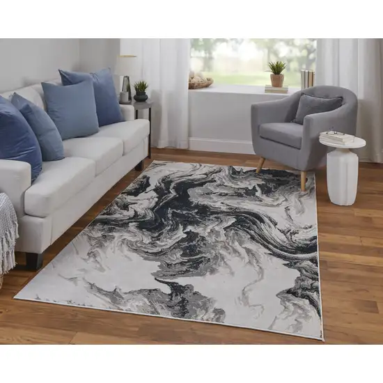 Ivory Black and Taupe Abstract Power Loom Area Rug Photo 9