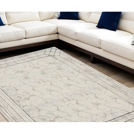 Ivory Black and Taupe Geometric Non Skid Area Rug Photo 1