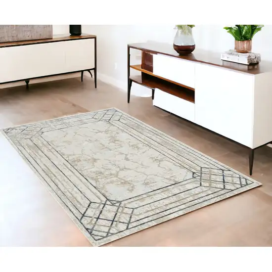 Ivory Black and Taupe Geometric Non Skid Area Rug Photo 1