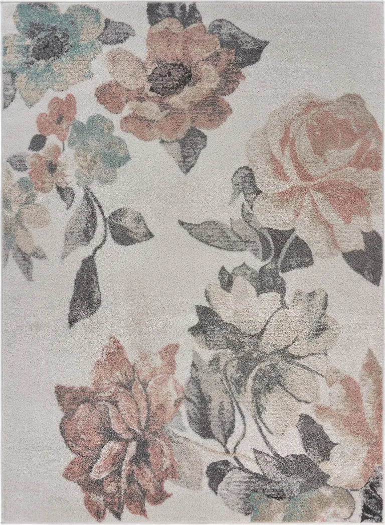 Ivory Blooming Rose Area Rug Photo 1