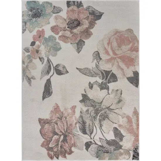 Ivory Blooming Rose Area Rug Photo 1