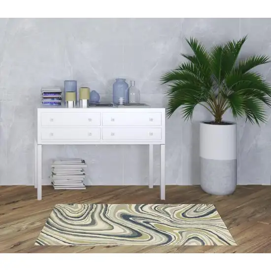 Ivory Blue And Beige Abstract Power Loom Stain Resistant Area Rug Photo 2