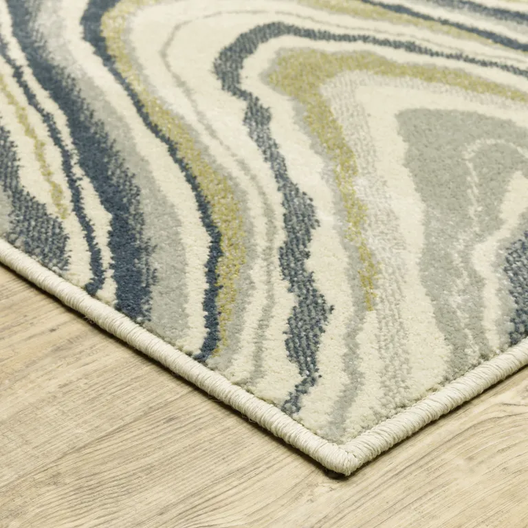 Ivory Blue And Beige Abstract Power Loom Stain Resistant Area Rug Photo 4