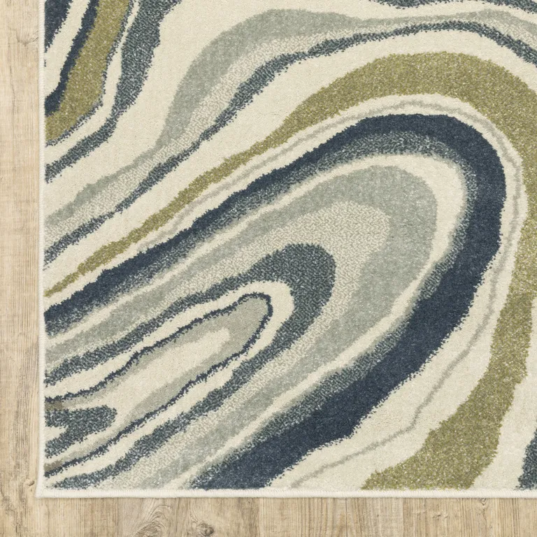 Ivory Blue And Beige Abstract Power Loom Stain Resistant Area Rug Photo 3