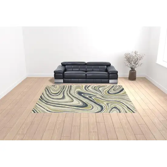 Ivory Blue And Beige Abstract Power Loom Stain Resistant Area Rug Photo 2