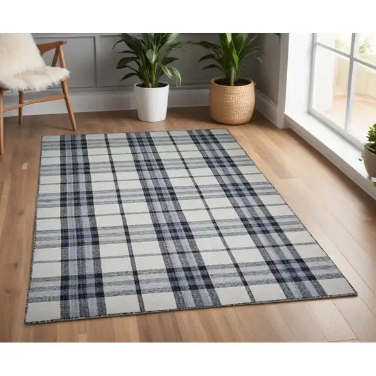 Ivory and Blue Abstract Hand Woven Area Rug Photo 1