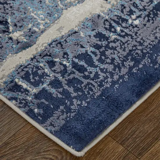 Ivory Blue And Black Abstract Power Loom Distressed Area Rug Photo 3