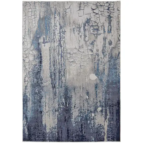 Ivory Blue And Black Abstract Power Loom Distressed Area Rug Photo 1
