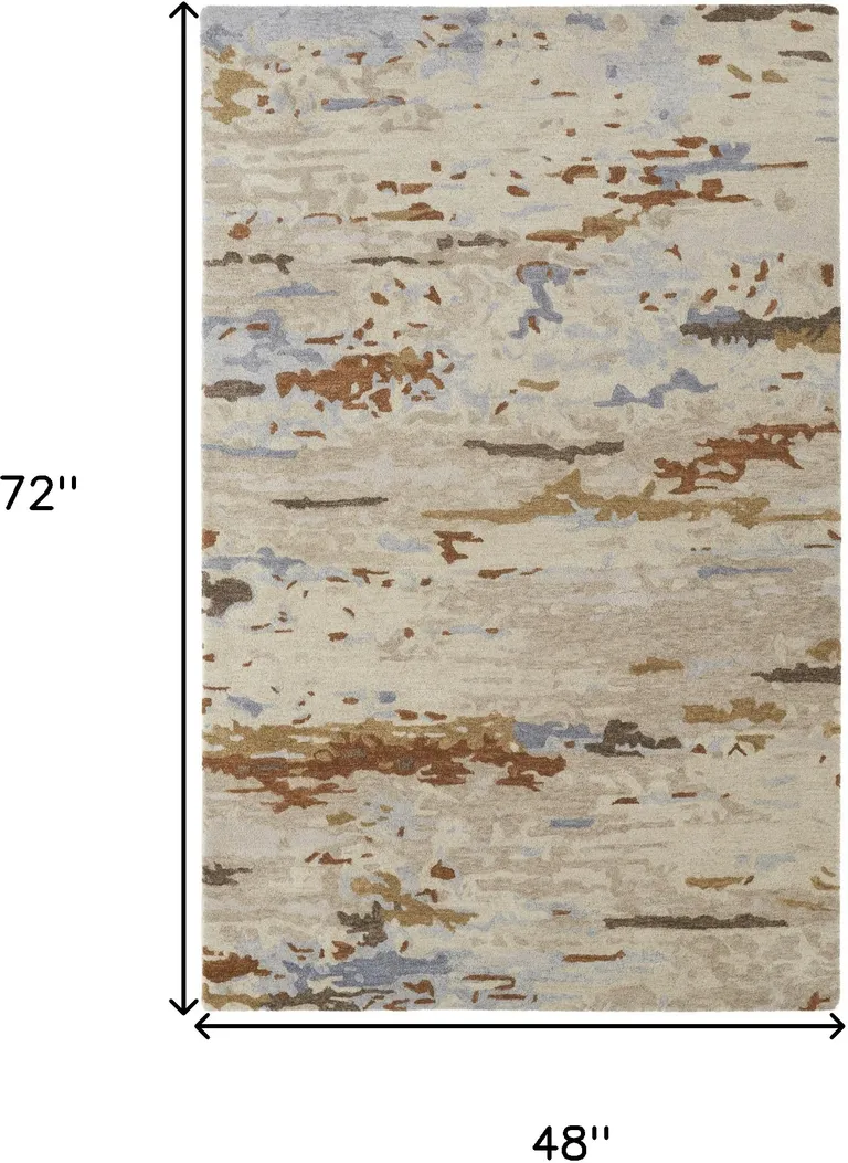 Ivory Blue And Brown Wool Abstract Tufted Handmade Stain Resistant Area Rug Photo 4