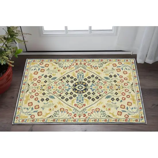 Ivory Blue And Burnt Orange Oriental Area Rug With Fringe Photo 1