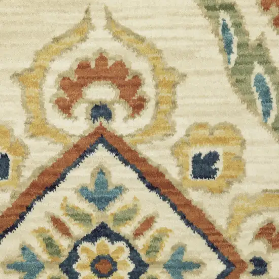 Ivory Blue And Burnt Orange Oriental Area Rug With Fringe Photo 9