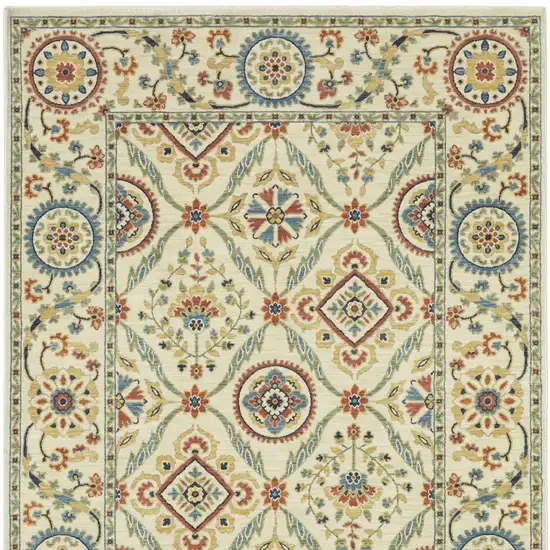 Ivory Blue And Burnt Orange Oriental Area Rug With Fringe Photo 4