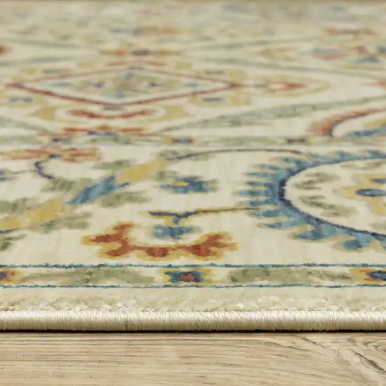 Ivory Blue And Burnt Orange Oriental Area Rug With Fringe Photo 6