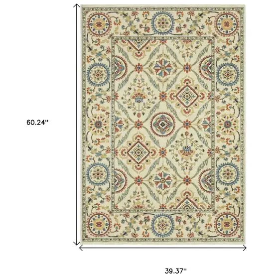 Ivory Blue And Burnt Orange Oriental Area Rug With Fringe Photo 3