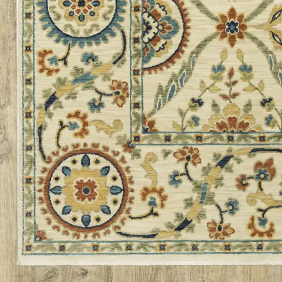 Ivory Blue And Burnt Orange Oriental Area Rug With Fringe Photo 5