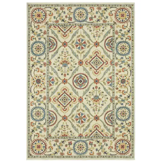 Ivory Blue And Burnt Orange Oriental Area Rug With Fringe Photo 2