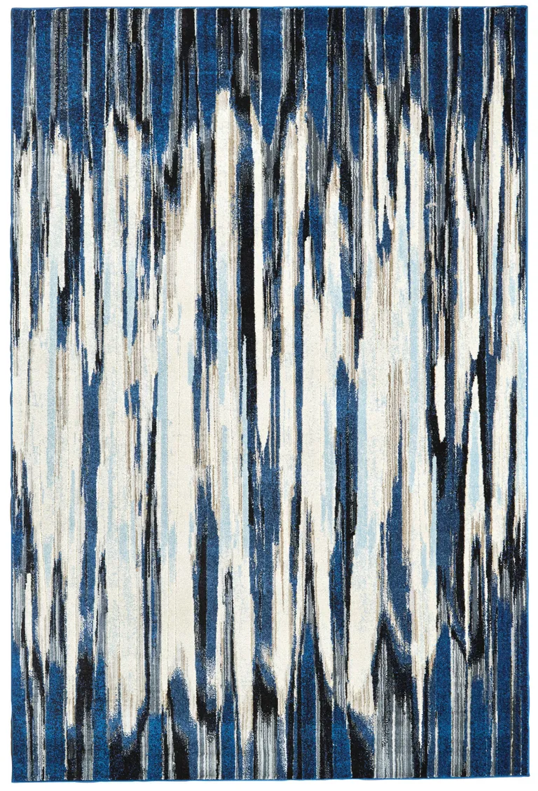 Ivory Blue And Gray Abstract Distressed Area Rug Photo 1