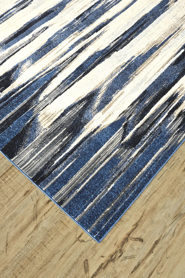 Ivory Blue And Gray Abstract Distressed Area Rug Photo 5