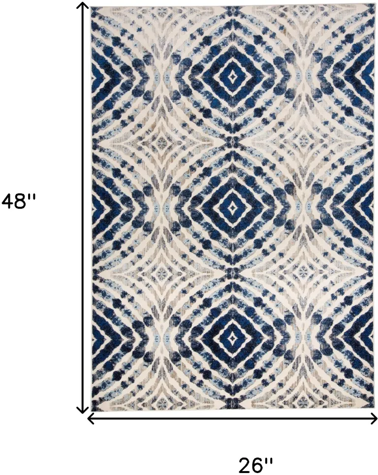 Ivory Blue And Gray Abstract Distressed Stain Resistant Area Rug Photo 5
