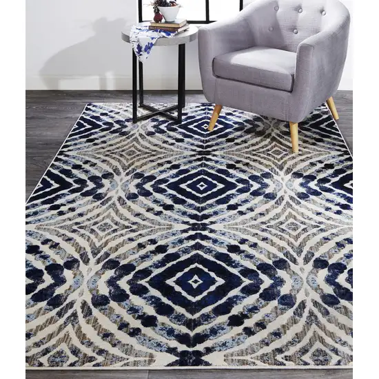 Ivory Blue And Gray Abstract Distressed Stain Resistant Area Rug Photo 4