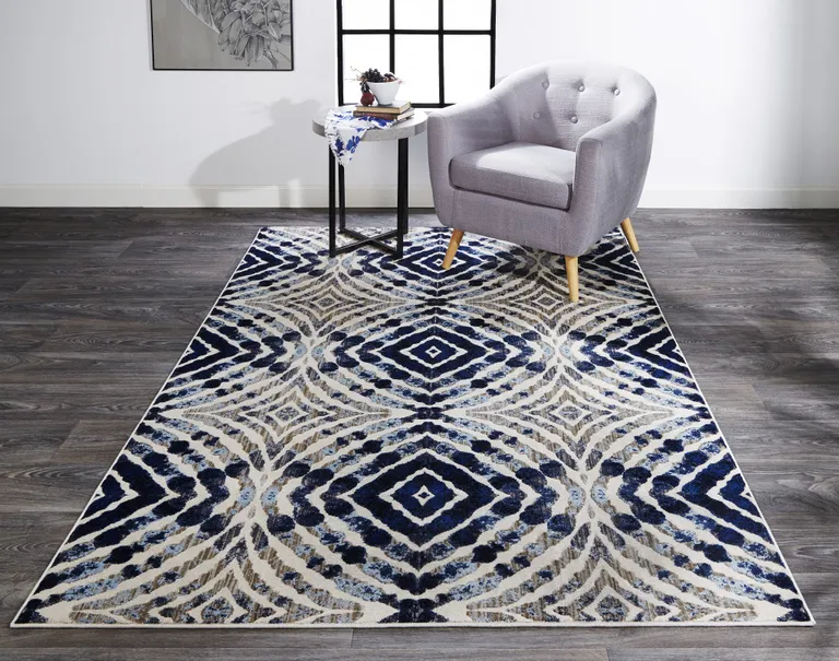 Ivory Blue And Gray Abstract Distressed Stain Resistant Area Rug Photo 3