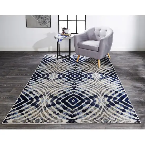 Ivory Blue And Gray Abstract Distressed Stain Resistant Area Rug Photo 3