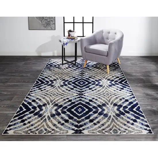 Ivory Blue And Gray Abstract Distressed Stain Resistant Area Rug Photo 5