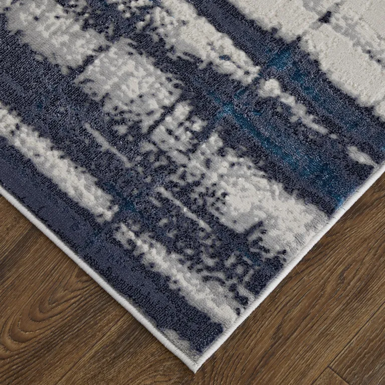 Ivory Blue And Gray Abstract Power Loom Distressed Area Rug Photo 3