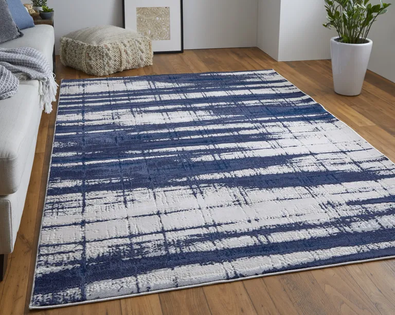 Ivory Blue And Gray Abstract Power Loom Distressed Area Rug Photo 4