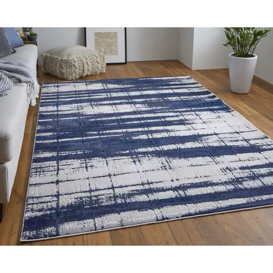 Ivory Blue And Gray Abstract Power Loom Distressed Area Rug Photo 7