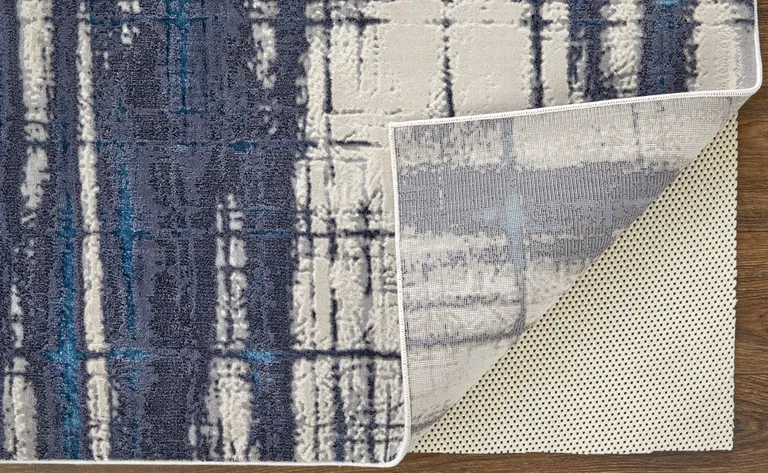 Ivory Blue And Gray Abstract Power Loom Distressed Area Rug Photo 1