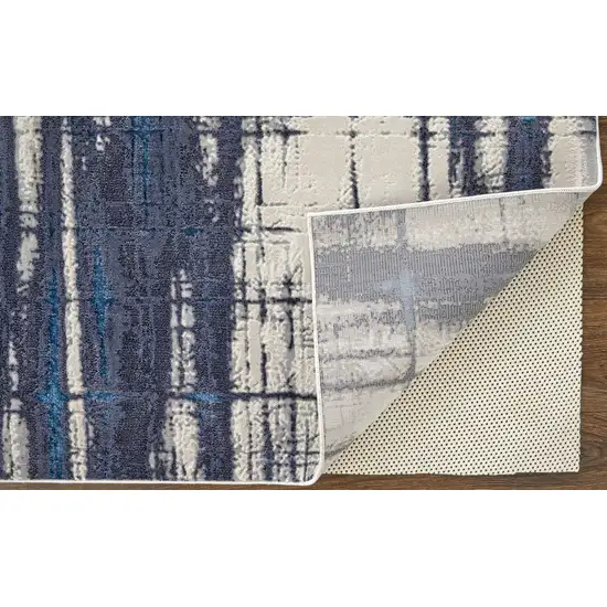 Ivory Blue And Gray Abstract Power Loom Distressed Area Rug Photo 4