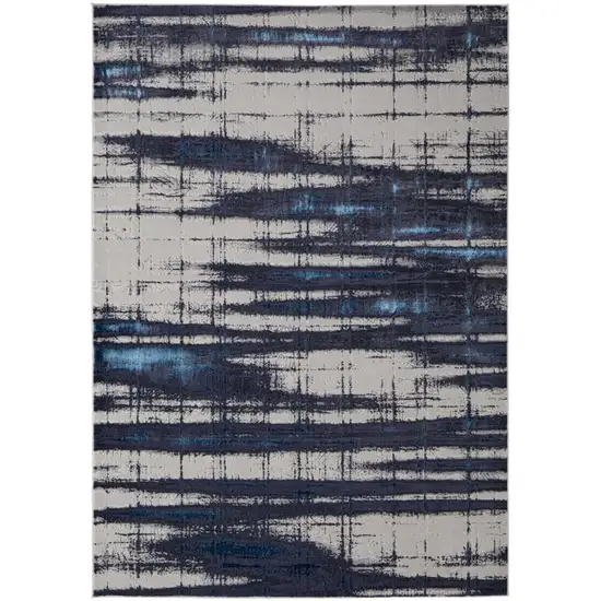 Ivory Blue And Gray Abstract Power Loom Distressed Area Rug Photo 1