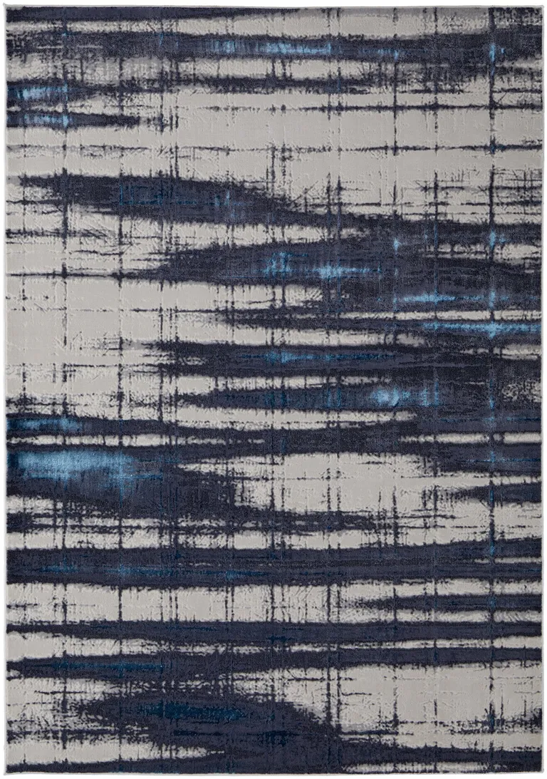 Ivory Blue And Gray Abstract Power Loom Distressed Area Rug Photo 1