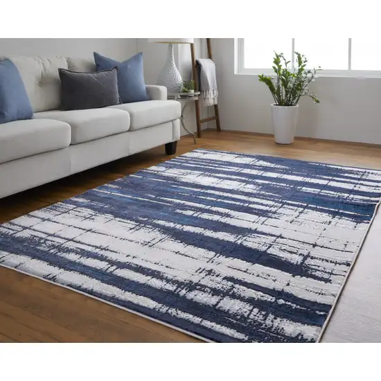 Ivory Blue And Gray Abstract Power Loom Distressed Area Rug Photo 5