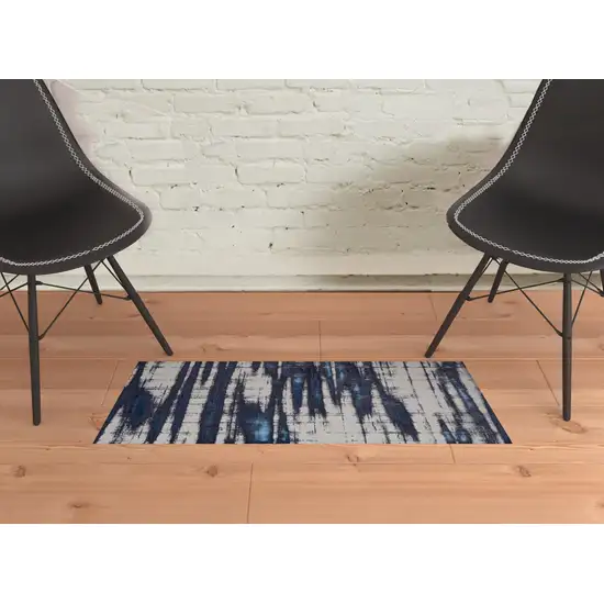 Ivory Blue And Gray Abstract Power Loom Distressed Area Rug Photo 2