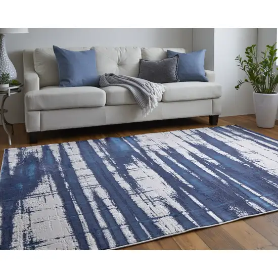 Ivory Blue And Gray Abstract Power Loom Distressed Area Rug Photo 8