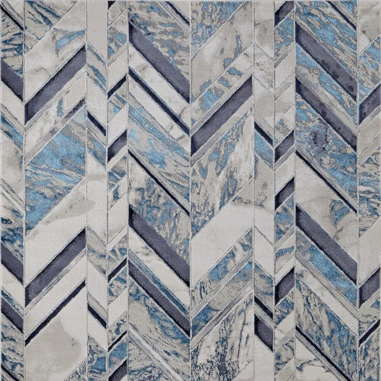 Ivory Blue And Gray Chevron Power Loom Distressed Area Rug Photo 4