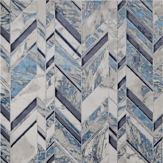 Ivory Blue And Gray Chevron Power Loom Distressed Area Rug Photo 4